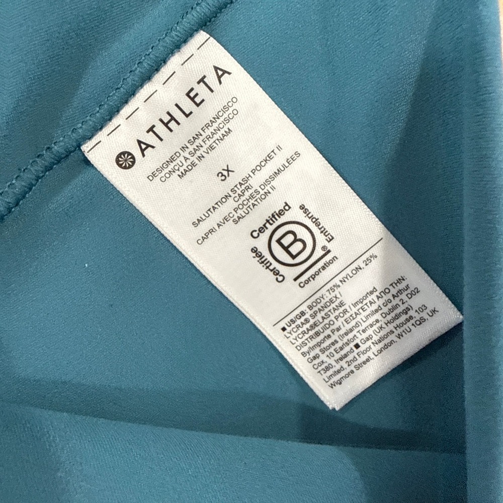 Athleta Salutation Stash Pocket II Capri Womens 3X Teal Excellent Leggings - Picture 5 of 6